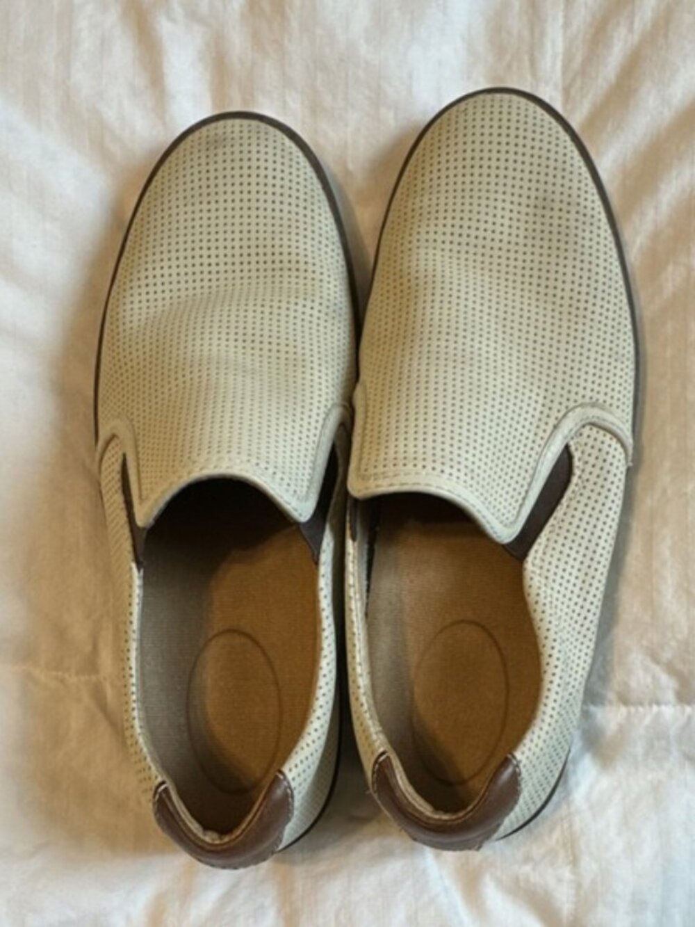 J&M Beige Brown Perforated Leather Men's Comfort Slip-On Shoes Casual US 9